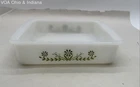 Vintage Glasbake J2428 Green Daisy Square Baking Dish 8 Inch Milk Glass