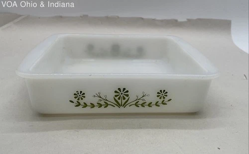 Vintage Glasbake J2428 Green Daisy Square Baking Dish 8 Inch Milk Glass