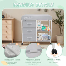 Baby Changing Table, Portable Diaper Changing Station with Wheels, Nursery Or...