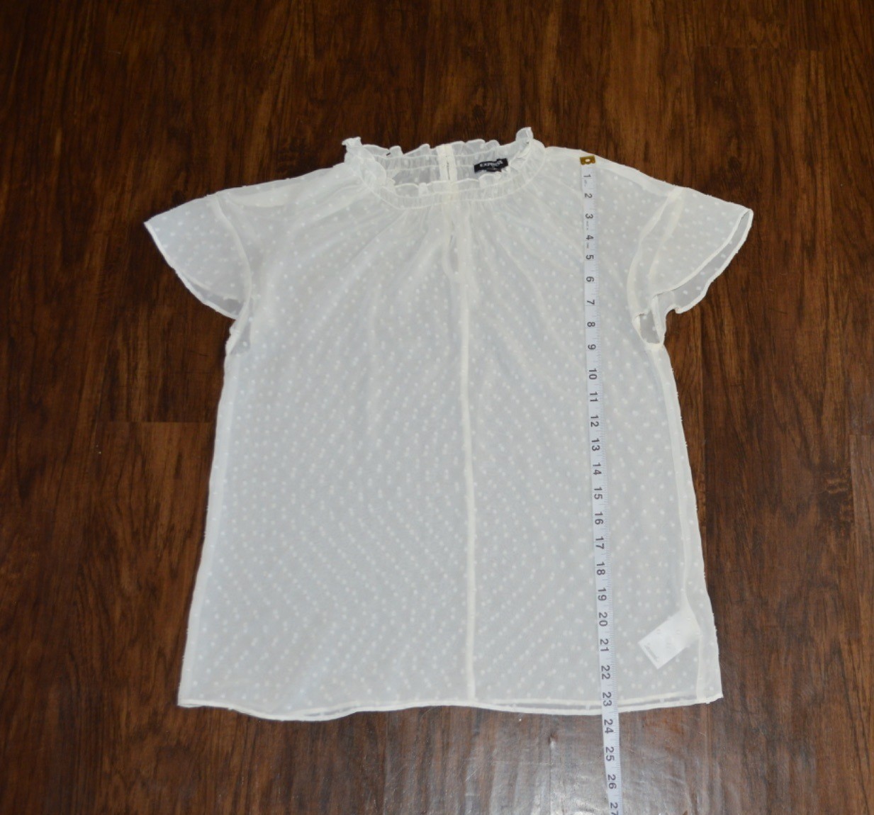 Express White Swiss Dot Sheer Flutter Sleeve Ruff… - image 3