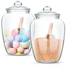 2 Glass Bath Salt Jars Scoop Airtight Lid 74oz Big Containers for Tea  Salt