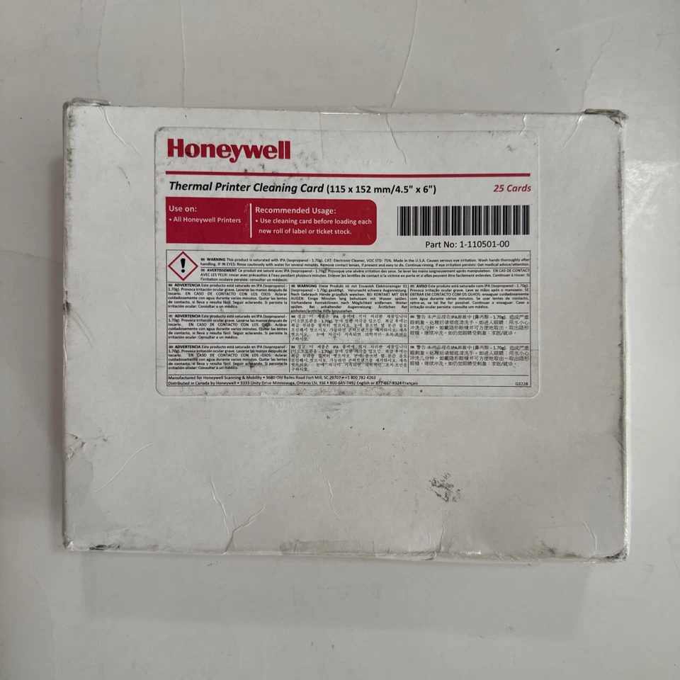 25 Pack Honeywell 1-110501-00 Thermal Printer Cleaning Cards 4.5"x6" New E34 - Image 1 of 1