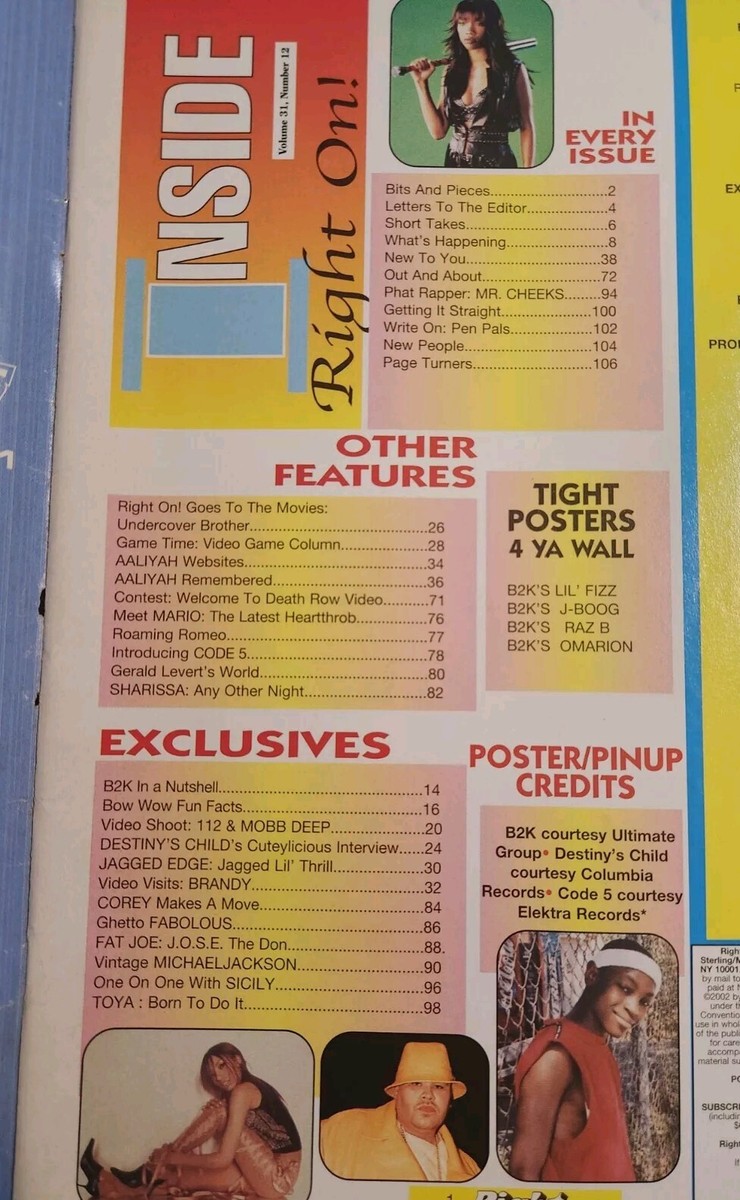 Right On Magazine June 2002 Destiny's Child, Aaliyah B2k, & more