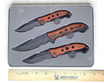 New Timber Wolf 3 Piece Knife Set With Decorative Gift Tin Case - Hunting