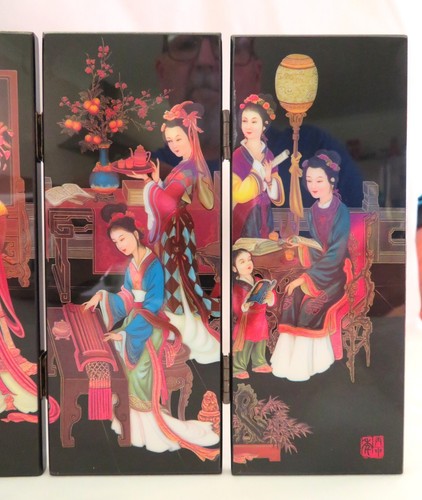 Chinese Twelve Beauties of Jinling “Dream of Red Mansions” Black Lacquer Screen - Picture 5 of 18