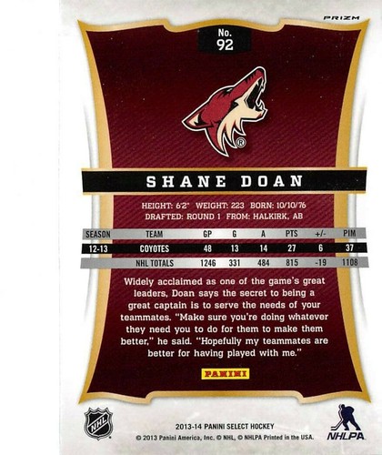 2013-14 Select Prizms #92 Shane Doan - Picture 2 of 2