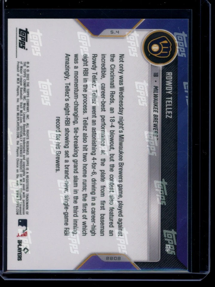 2022 Topps Now #125 Rowdy Tellez Blue Parallel Card #d 42/49 - Image 2 of 2