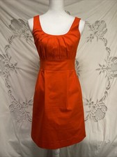 Sz 0 J. CREW Suiting Red Orange Sleeveless Cotton Sheath Dress w/Pleated Bodice