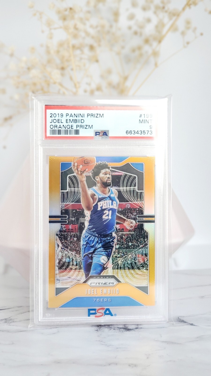 2019-20 Panini Prizm Joel Embiid SSP /49 Orange Refractor PSA 9 Mint!