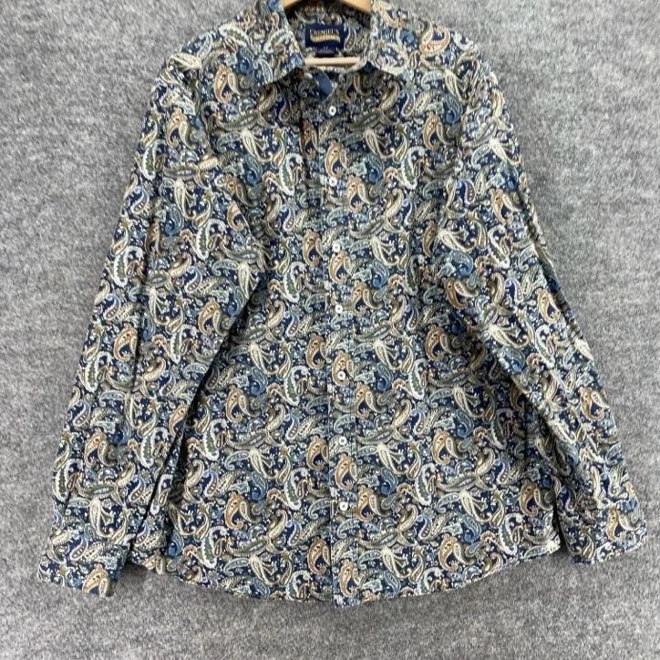 Camisa Cremieux Hombre TL Alta Azul Paisley Cuello Abotonado Manga Larga Algodón Foto 4 de 4