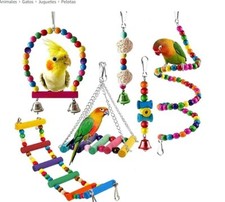 6Pcs Parrot Bird Parakeet Cockatiel Budgie Ladder Swing Standing Rope Ball Toys