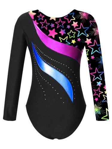 Kids Girls Rompers Shiny Bodysuit Ballet Unitard Tumbling Jumpsuit One Piece - Picture 47 of 76