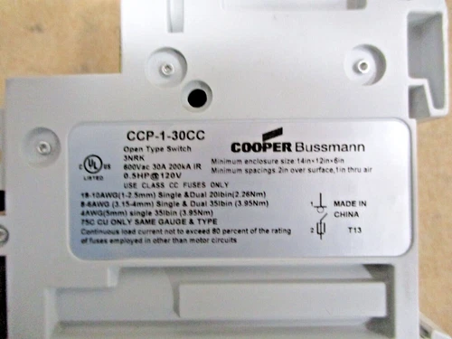 Cooper Bussmann CCP-1-30CC Circuit Breaker 30 Amp 3NRK Open Type Switch A8309ISU