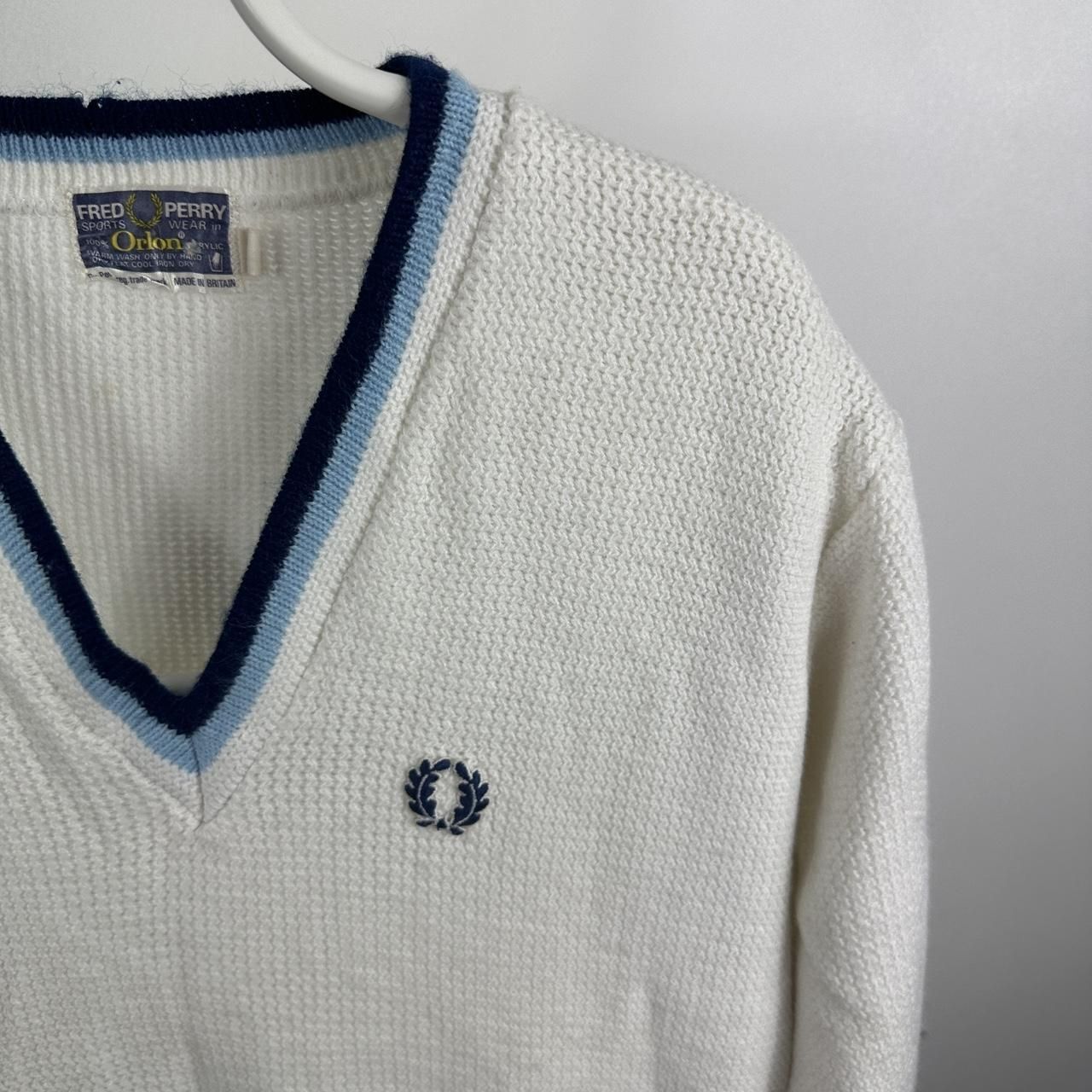Women’s Vintage Fred Perry 70's Knit V-Neck Cricket Size 42 / Small White image 3