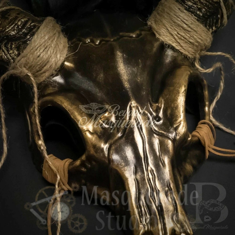 Unisex Ancestral Horned Demon Animal Skull Headdress Masquerade Mask [Gold] - Image 4 of 4