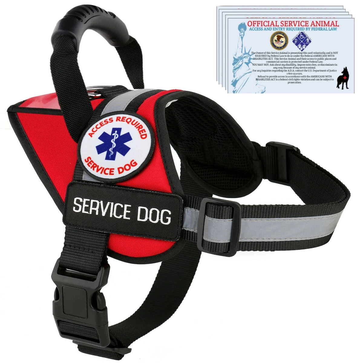 Service Dog Harness Vest Reflective - K9 Patches - Waterproof ALL