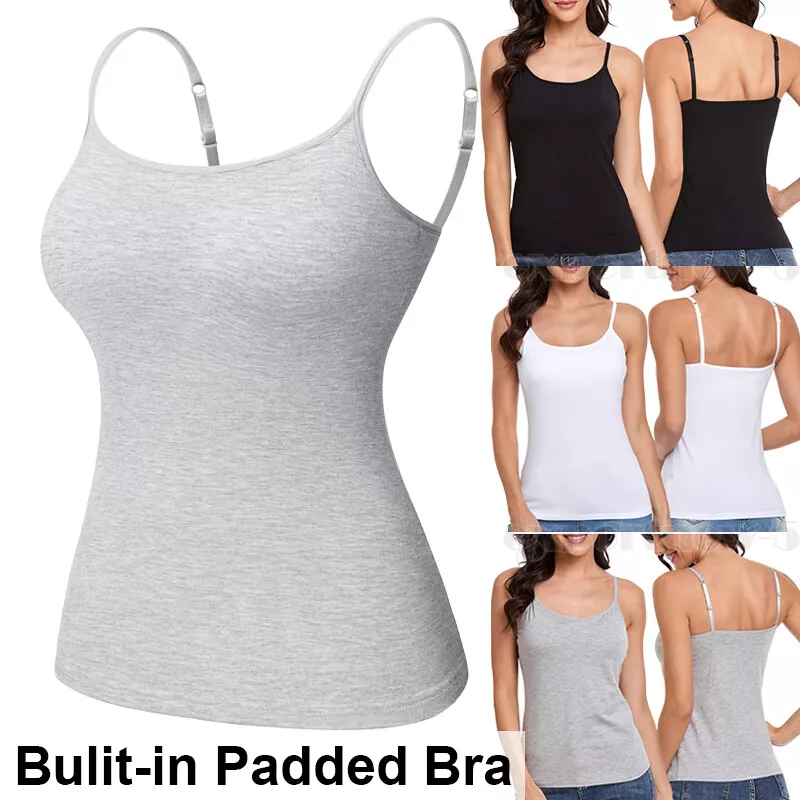 Women Cami with Built-in Bra Adjustable Strap Tank Tops Padded Bra