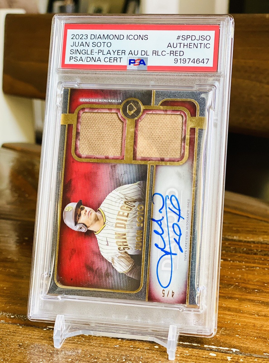 Juan Soto Red /5 Auto Dual Game Used Jersey On Card Diamond