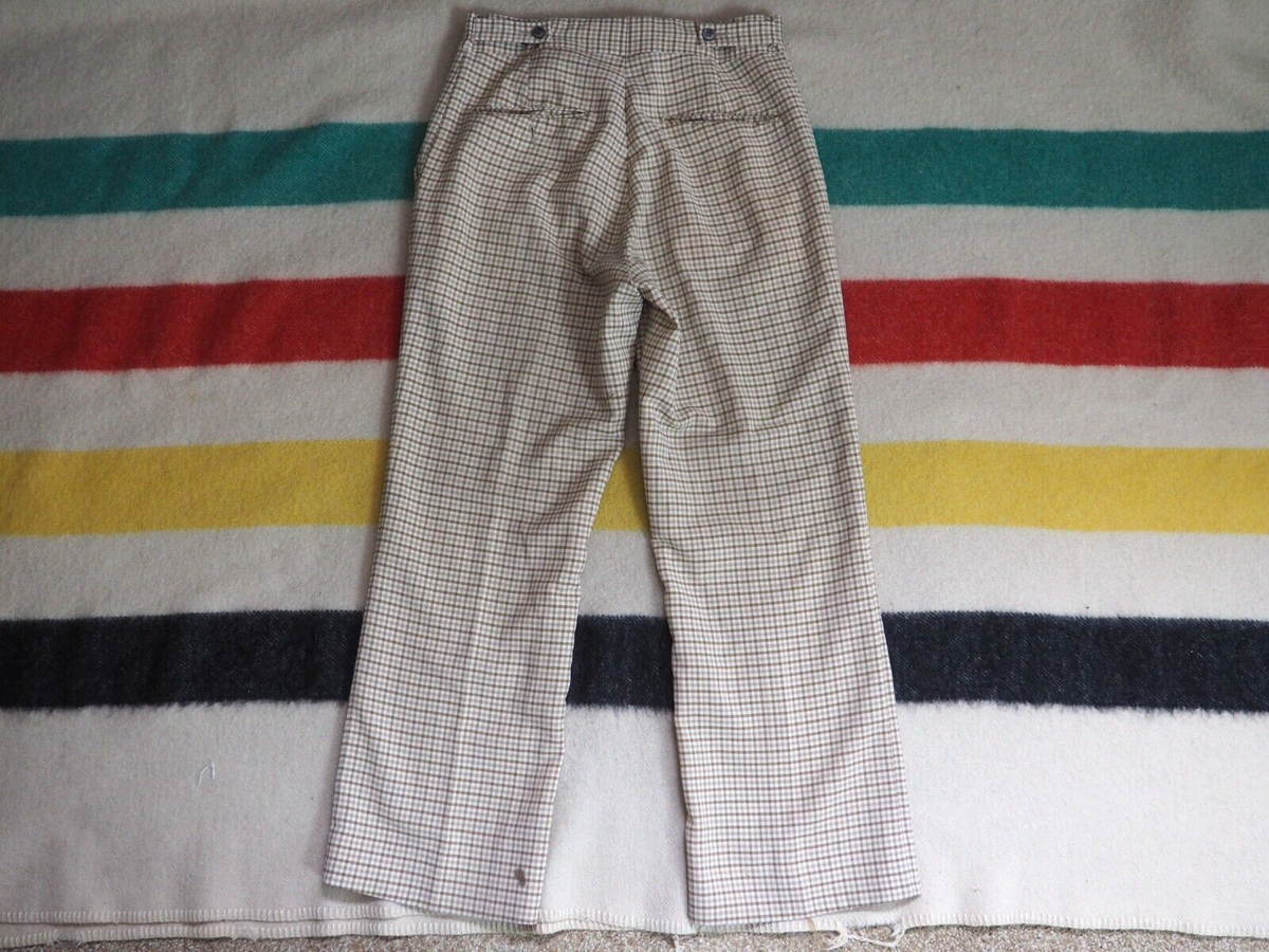 VTG 60s 70s Sears Roebucks Beige Tan White Plaid Cotton 28x27 Poly 