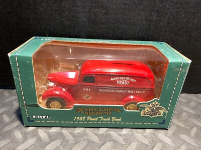 1:25 ERTL VINTAGE BANK 1938 CHEVROLET PANEL DELIVERY TRUCK CLASSIC BUDWEISER