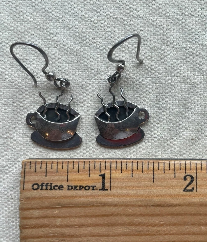 Taza de café con leche pendientes esterlina de gran alcance vintage barista té vapor 1,5" Foto 4 de 4