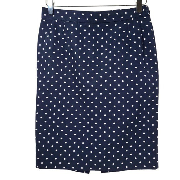 Gonna a matita vintage Yves Saint Laurent taglia 12 a pois blu navy bianca