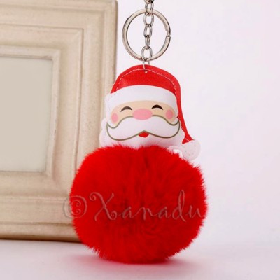 Christmas Santa Keychain And Backpack Clip With Red Plush Pom Pom - A0113092