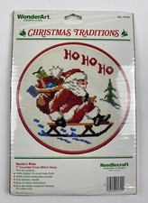 VTG WonderArt Christmas Cross Stitch Kit Santa's Ride 5709 Needlecraft Designs