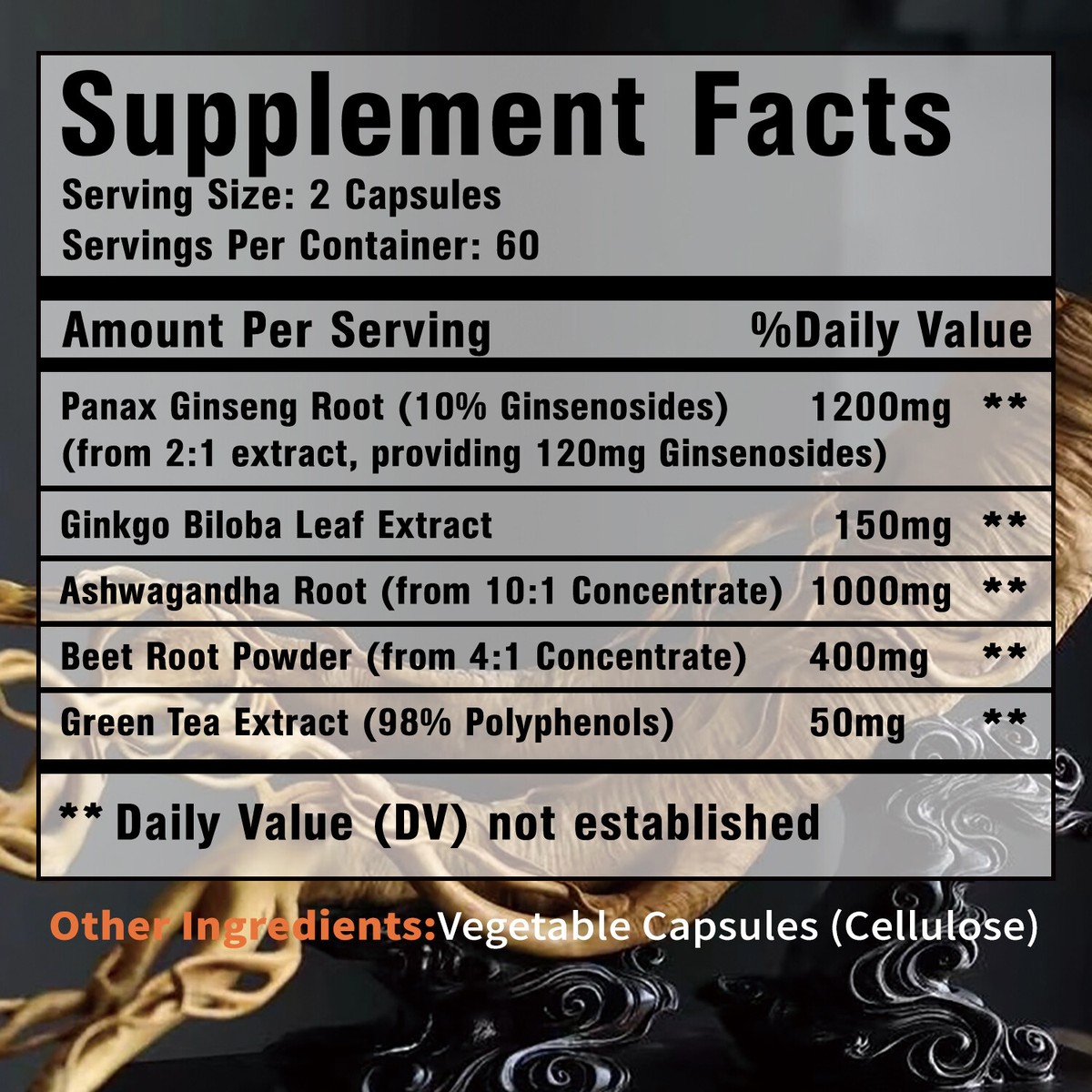 Complément Alimentaire Panax Ginseng 2800mg + Ginkgo Biloba - 120 Gélules - Pour énergie Et Fonction Cérébrale