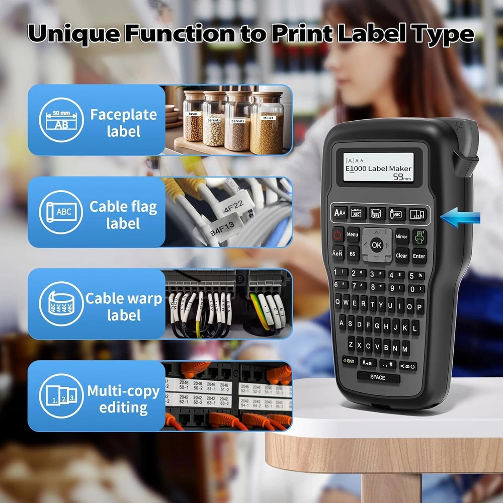 Industrial Label Maker Printer E1000 with 12mm P-Touch TZe-231 Tape  