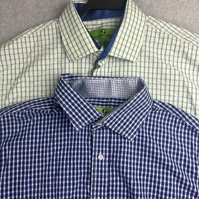 Bristol & Bull Shirts Lot Of 2 Mens XL Button Up L/S Blue Green Check Preppy EUC