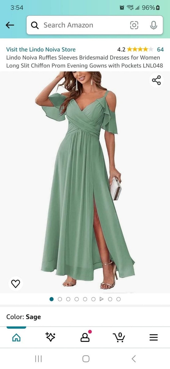 chinese dress ladies [FINAL SALE] Sage Green Satin 3/4 Long Slit Sleeve V-Neck Slit Pleated Bridesmaid Dress Sage Green / M / N8-10
