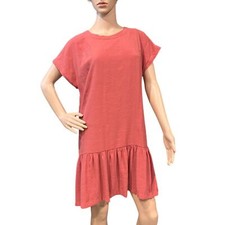 NINE WEST Pink Salmon Color Short Ruffled Lined Dress Sz L