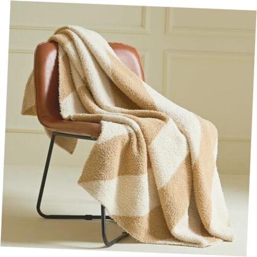 Fuzzy Microfiber Throw Blanket for Couch- Reversible 52 x 63 inch Cream+cheese
