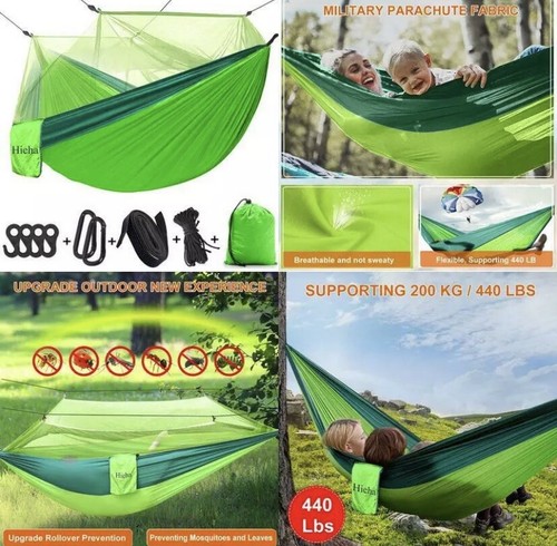Hieha Camping Hammock With Mosquito Net, Portable Single Hammock W/ Bug Net - 第 1/3 張圖片