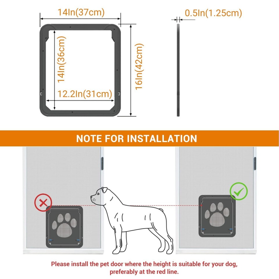 Large Dog Door for Screen Door, Easy Install Lockable Pet Screen Door