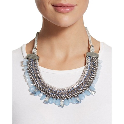 Chico's Peyton Blue Bib Crystal Blue Simulated Gem Ethnic Inspired Necklace 22" - Picture 8 of 8