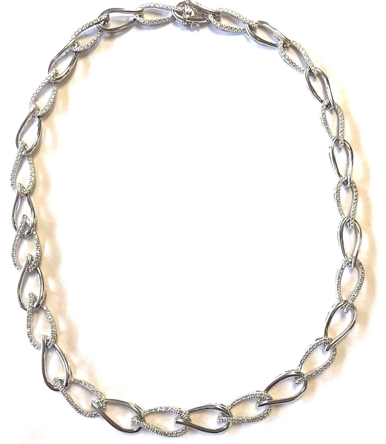 14 Karat White Gold 1.5 CT Round Diamond Oval Link Chain 16 in Tennis Necklace