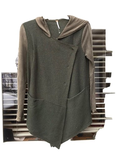 Olive Green Hooded Sweater Jacket Snap 