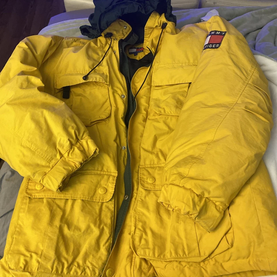 Abrigo Tommy Hilfiger Vintage RARO Años 90 Plumón Puffer Vela Amarillo Grande Foto 3 de 4