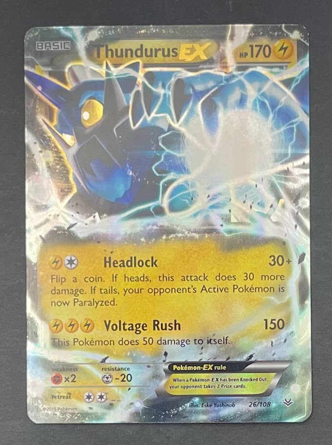 Pokémon Card Thundurus EX 26/108 Roaring Skies - Lightly Played