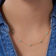 14K Yellow Gold Plated Women's Chain Necklace 4Ct Round Lab Created Emerald 18"