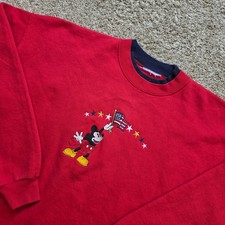 VINTAGE Disney Mickey Mouse Sweatshirt Womens XL Red Black USA Flag Cropped 90s