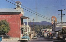 Nevada City California Street View Buildings Cars Beer Sign Mountains Postcard
