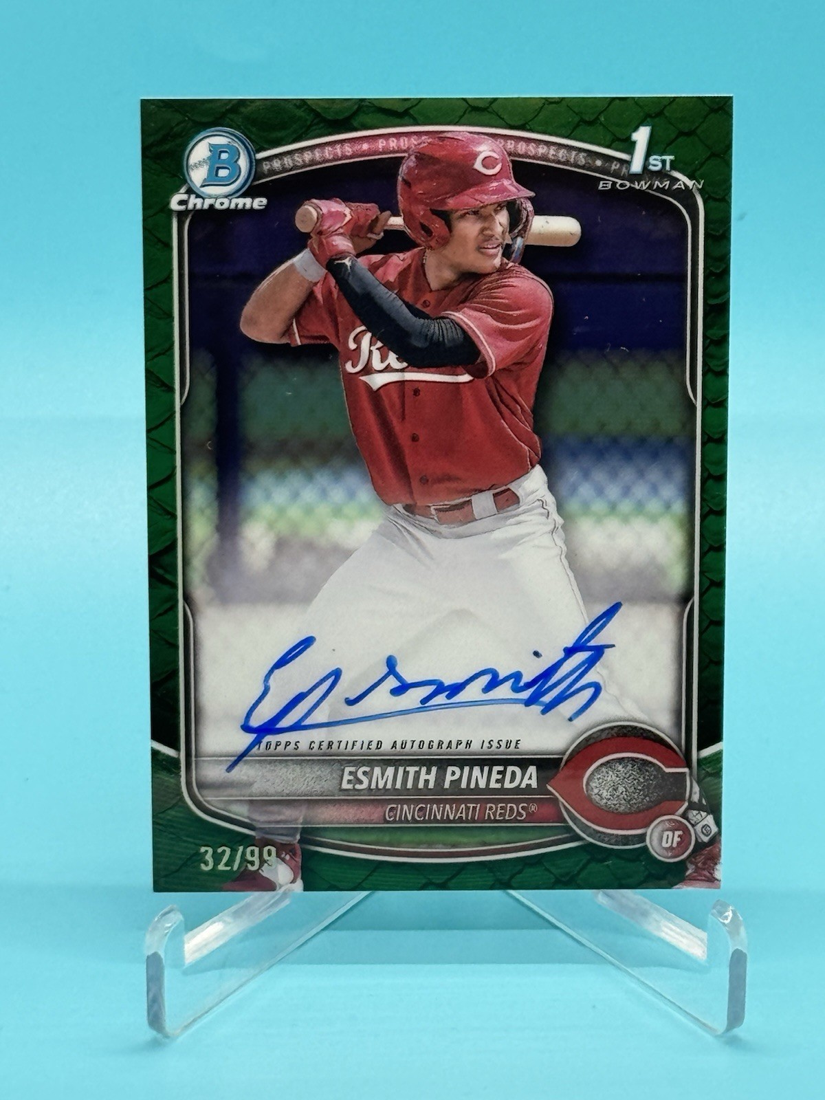 2025 Bowman - Chrome Autographs Esmith Pineda #CPA-EP Green Reptilian  /99
