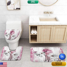 Veivian Rustic Farmhouse Bath Mat Set Farm Pink Daisy Floral Flowers And
