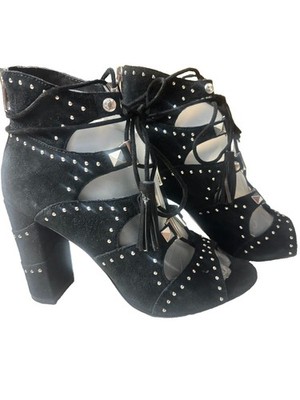 ASH Alexa Black Suede Studded Gladiator Block Heel Sandals EU 38 US 8