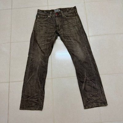 Vintage Edwin 503 Blue Trip Jeans Brown Distressed Men  Denim Japan 32X29