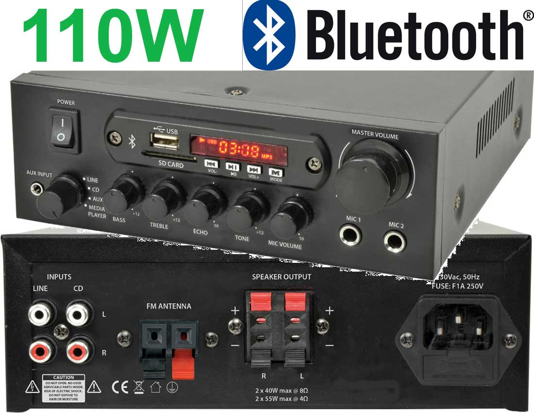 110W Mini Bluetooth Amp - Hi-Fi Wireless Home/Office Speaker System