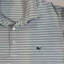 Vineyard Vines Performance Polo Shirt Mens Large Blue Green Striped Golf Stretch